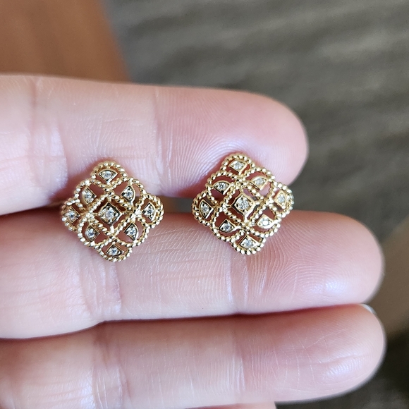 New 14K Gold Plated Diamond Stud Earrings for Women